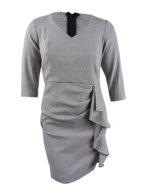 Betsey Johnson Women's Plus Size Ruffled Houndstooth Sheath Dress
