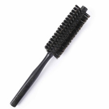 Round Mini Portable Curling Beard Hair Brush with Natural Wooden Handle - Boar
