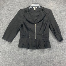White House Black Market Jacket Womens 2 Black Blazer Full Zip Peplum Ladies