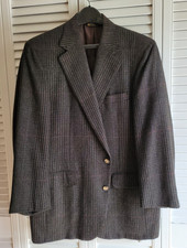 Vintage 100 Wool Sport Coat Mens 42R Dark Brown Blazer Jacket Tweed 1/2 Lined