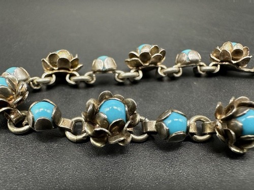 Vintage Sterling silver bracelet, southwestern 925 flower with turquoise 5.75" - Picture 4 of 8