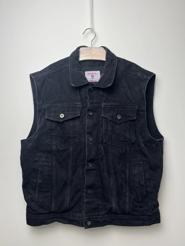 Biltwell Inc Black Denim Vest Men's XL Trucker Button Front USA Made Biker - Image 1 of 4