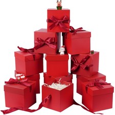 12Pack Small Gift Boxes with Lids, Red Gift Boxes with Ribbon for Christmas,