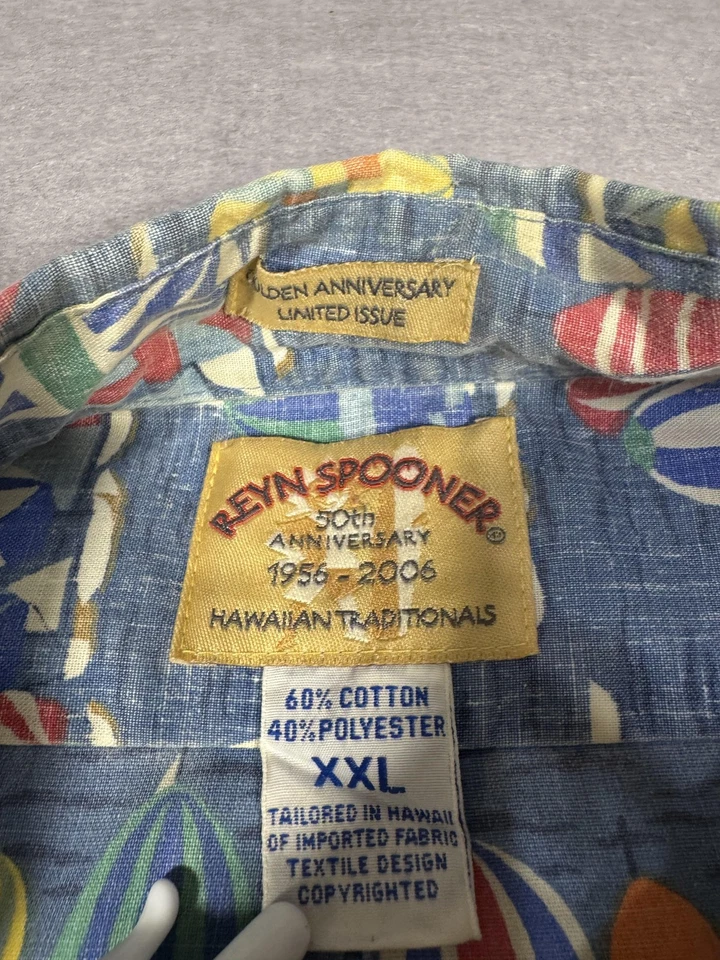 Reyn Spooner Shirt Mens 2XL Blue Golden Anniversary Limited Issue Hawaiian - Image 2 of 4