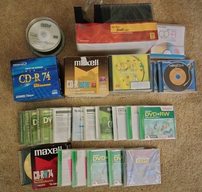 Mixed Lot of 68 Miscellaneous Recordable CDs & DVDs, Plus Extra Slim Jewel Boxes