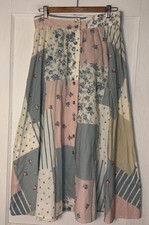 Vtg 80s Pastel Floral Patchwork Pattern Button Front Skirt Prairie Cottagecore M