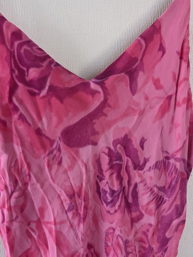Vintage Y2K Slip Dress Pink Floral Asymmetrical Bias Cut Midi Romantic Fairy - Picture 4 of 15