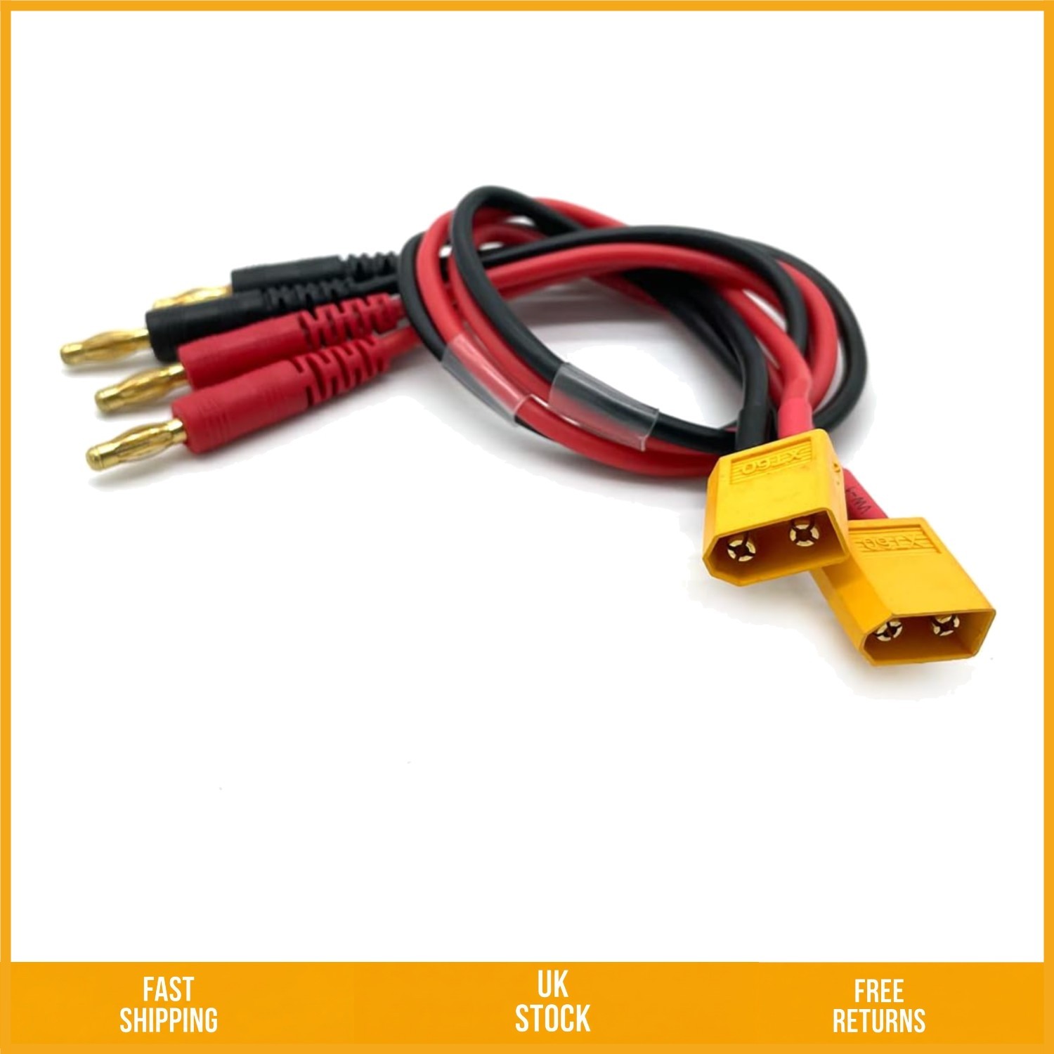 XT60 to 4mm Banana Plug 14AWG RC Battery Charge Lead Cable Pack of 2