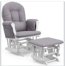 Storkcraft Gray Upholstered Glider Chair with Ottoman, White Frame