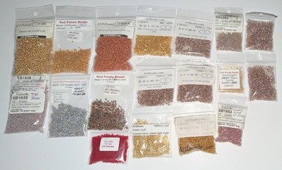 11/0 Round Glass Seed Beads Lot Multicolor 18 Pouches Approx. 220 Grams