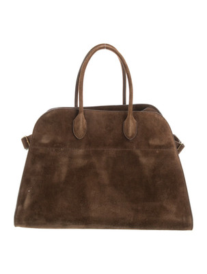 The Row Soft Margaux 17 Brown Suede Leather Top Handle Bag