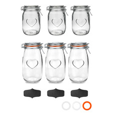Heart Glass Storage Jars with Labels Food Container Clip 4 Colour Seals
