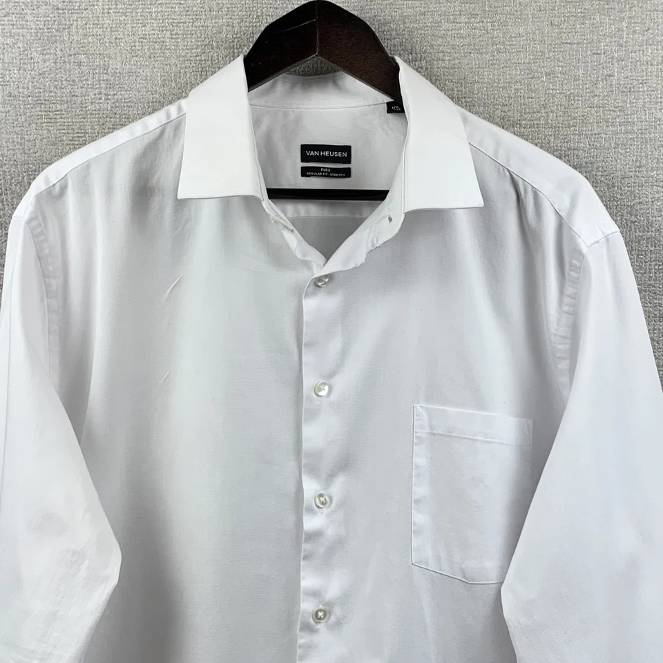 Van Heusen Shirt Mens XL 17.5 32/33 White Flex Regular Fit Stretch Button Up Dad - Image 2 of 4