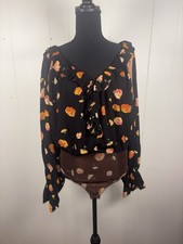 Free People Poppy Floral Printed Bodysuit small Boho Flowy