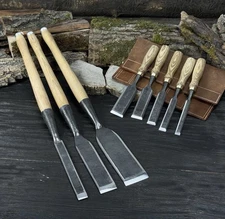 Hand-Forged Woodworking Chisel Set 8pcs with Roll Pouch – Wood Carving Tools