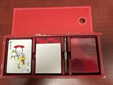 Crate & Barrel Red Playing Card Set With Notepad, Metal Pen, & 2 Decks Of Cards