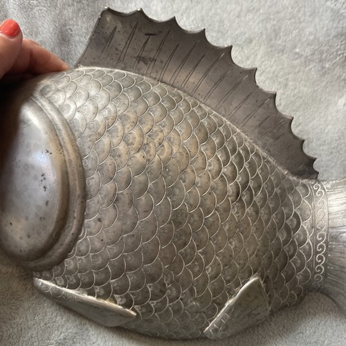19th century Antique Chinese Pewter Carp Koi Lidded Fish Tureen Server Kulangyu - Picture 19 of 22