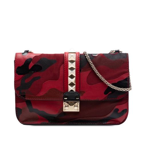 Valentino Medium Nappa and Canvas Camouflage Rockstud Glam Lock Crossbody Bag