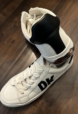 DKNY Men  s White/Black Logo Lace-Up Low Top Sneakers Casual Athletic