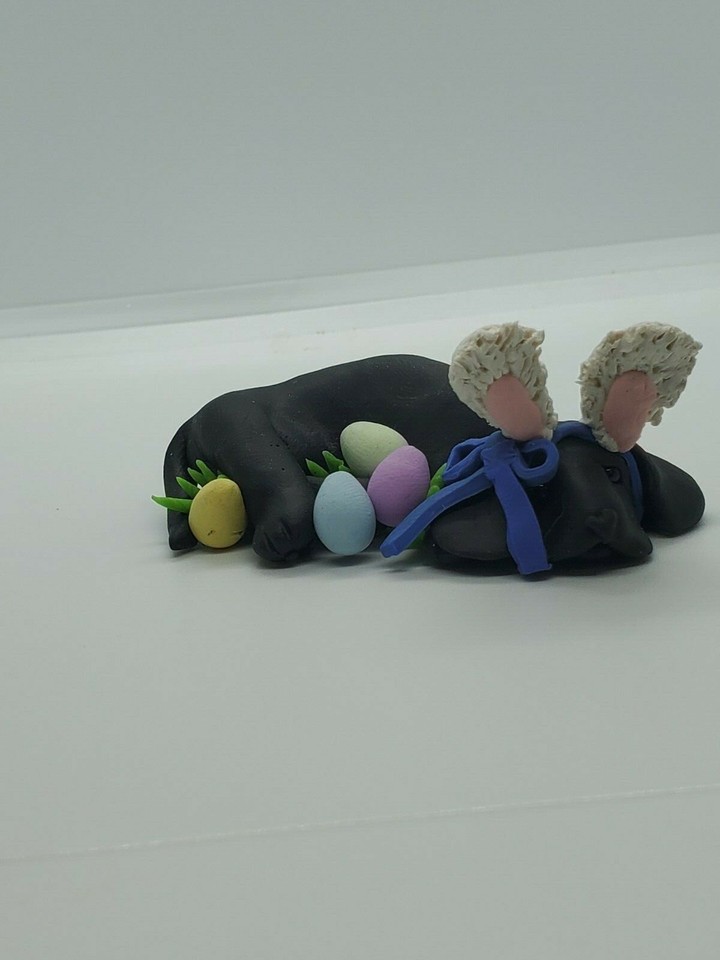 BLACK LAB EASTER BUNNY Miniature Figurine HAND MADE ooak LABRADOR ...