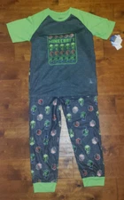 Boy's Minecraft Green Short Sleeve 2 Pc Pajama Sleep Set Size XL (14-16)