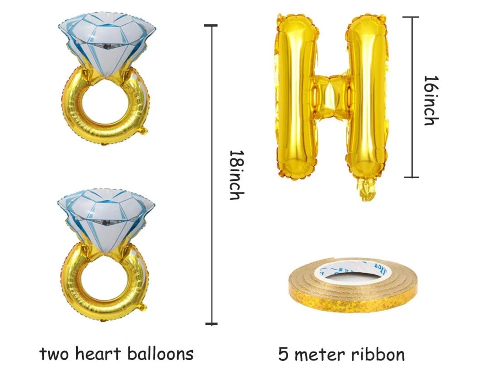 Mr. & Mrs. 16" Gold Foil Balloons & 2 Diamond Balloons ~ Engagement, Wedding NIP - Image 2 of 4
