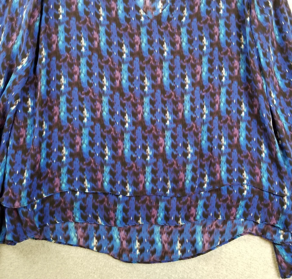 Parker Топ женщин средний M абстрактный шелк длинный Bell рукава с низким вырезом V шеи Artsy - Изображение 3 из 4