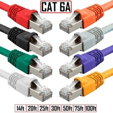 14/20/25/30/50/75/100FT CAT6A RJ45 Ethernet Network STP Patch Cable Copper 26AWG