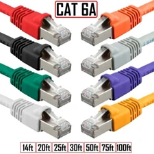14/20/25/30/50/75/100FT CAT6A RJ45 Ethernet Network STP Patch Cable Copper 26AWG