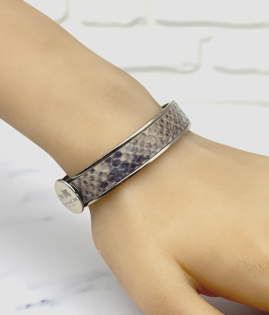 Bracciale Coach Designer Tono Argento Pelle Serpente Cerniera 1 2 Pollice Carrozza Cavalli