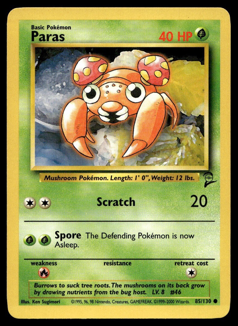 Paras 85/130 Pokemon Card Base Set 2 Common 40 HP Near Mint G21