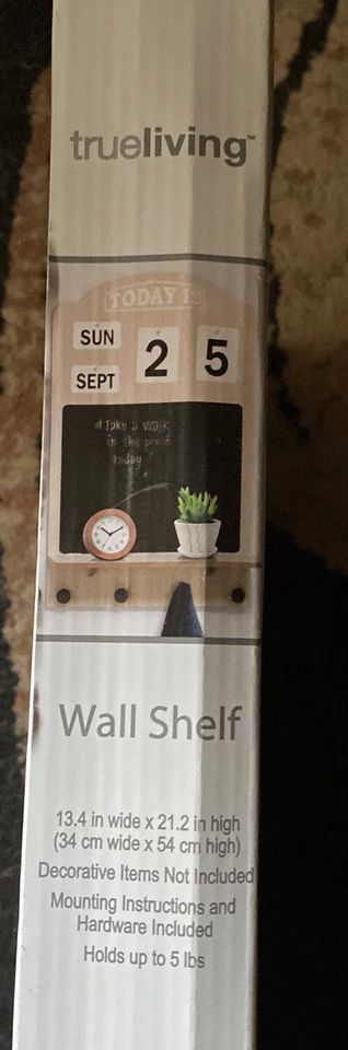 Wooden Chalkboard Calendar Shelf Wall Mount Decor Display 4 Hooks 13.4”x21.2”in - Image 3 of 3