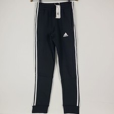 NEW Adidas Men's Essentials Fleece 3-Stripes Tapered Cuff Pants Black White Sz S