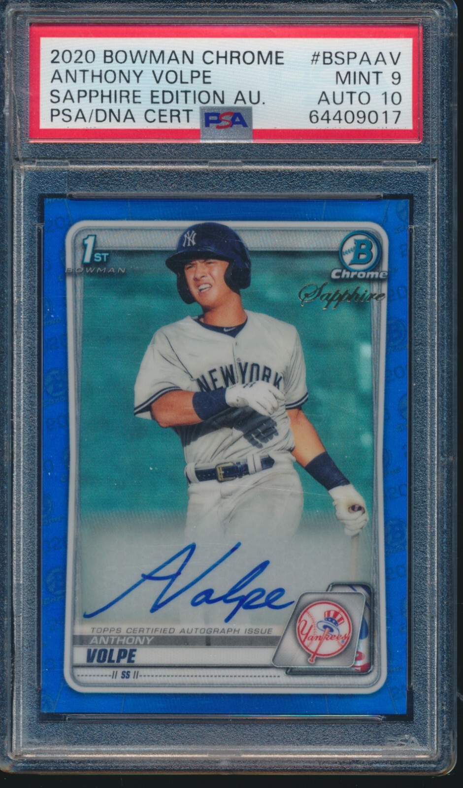PSA 9/10 ANTHONY VOLPE AUTO 1st 2020 Bowman Chrome SAPPHIRE Autograph RC MINT