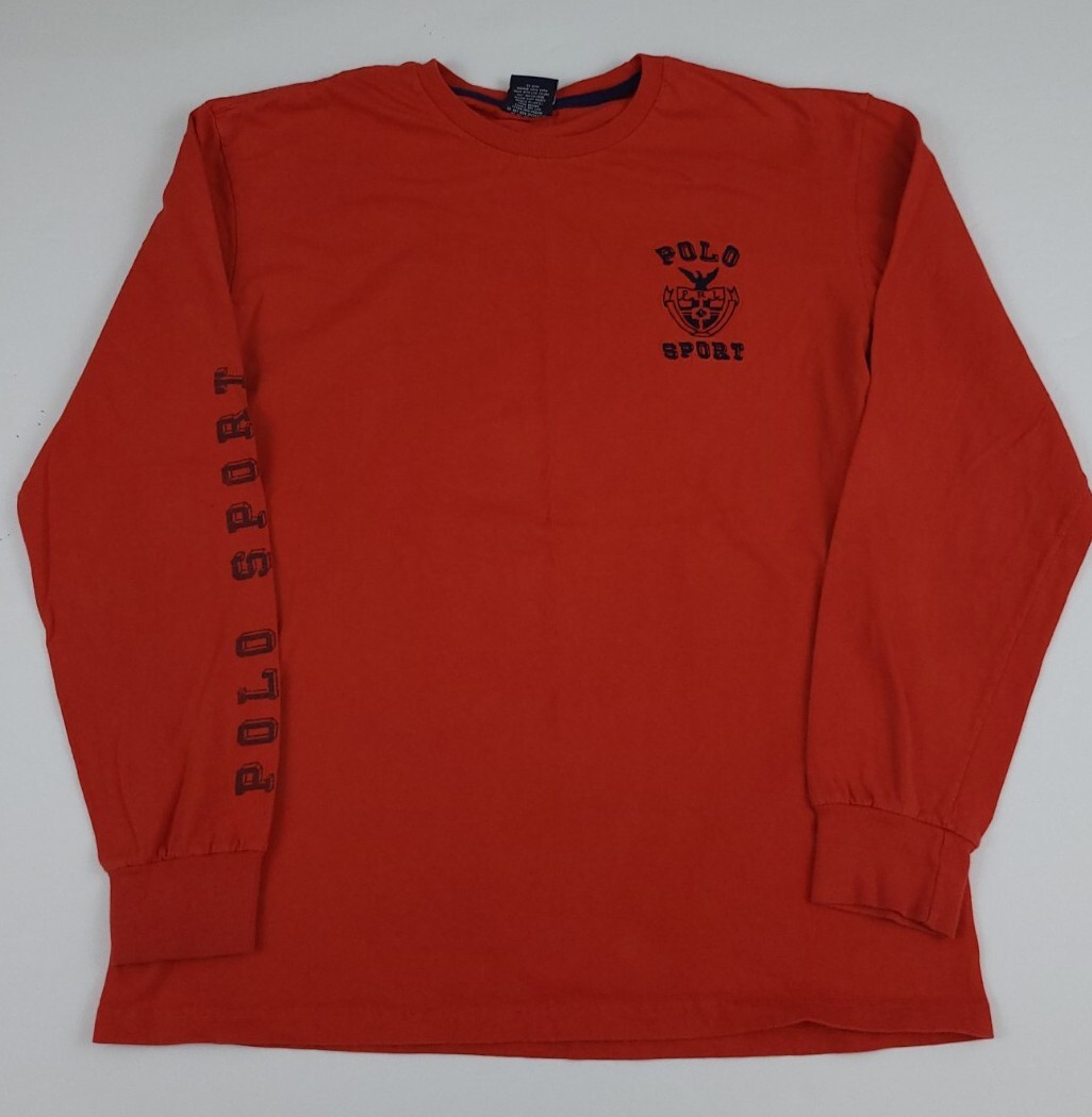 Vintage Polo Sport Ralph Lauren Long Sleeve Tee Spellout Shield Crest RL USA 90s
