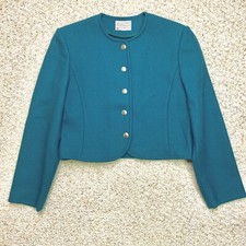 Pendleton Womens Jacket sz M Blue Button Up Shoulder Pads 100 Wool VINTAGE