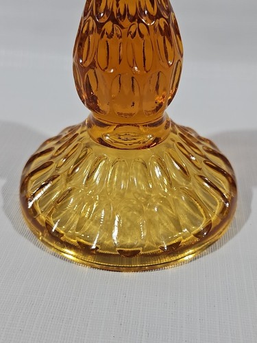 Vintage Fenton Amber Taper Glass Colonial Candlestick Holder Thumbprint Design - Picture 3 of 10