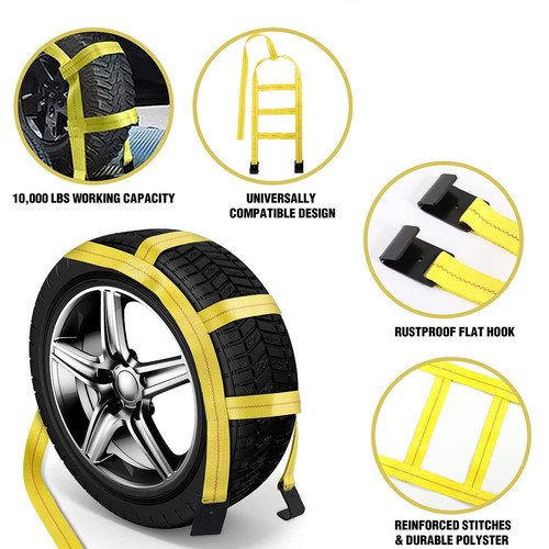 Tire Basket Straps 2-Pack Car - Adjustable Wheel Net Set For Towing & Dolly Use, 10,000 Lbs Break Strength Tow Straps - Foto 5