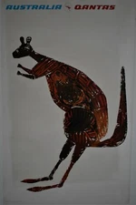 Original Qantas Airlines Poster Australia -  Aboriginal Kangaroo Art