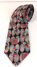 Vintage Mickey Mouse Tie UNLIMITED Walking Geometric Silver Red Polyester Wide