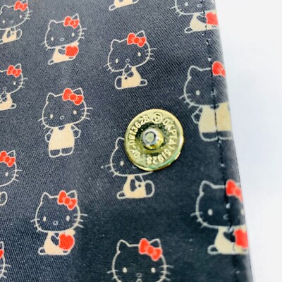 で Sanrio Hello Kitty Face Tri-Fold Wallet Black Red Bow Button
