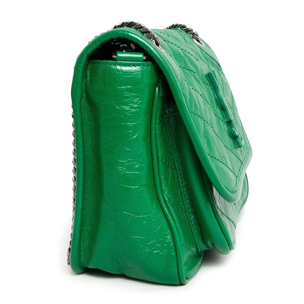 SAINT LAURENT Niki Borsa a tracolla con catena per bambini pelle di vitello vintage verde 633160
