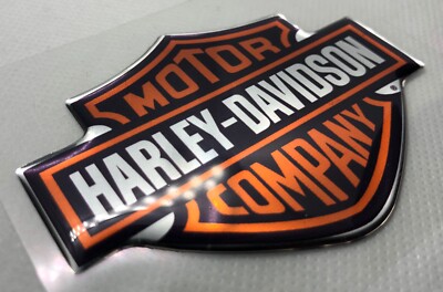 1pcs Harley Davidson Logo 3D Curved Stickers. Silver Orange. 82x62mm