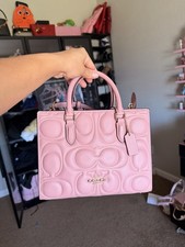 Coach Pink Logo Satchel Top Handle Zip Bag w/ Detachable Crossbody Strap