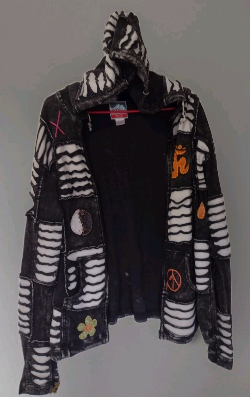 Gray Black Stonewashed Slashed Patchwork Pixie Ho… - image 2