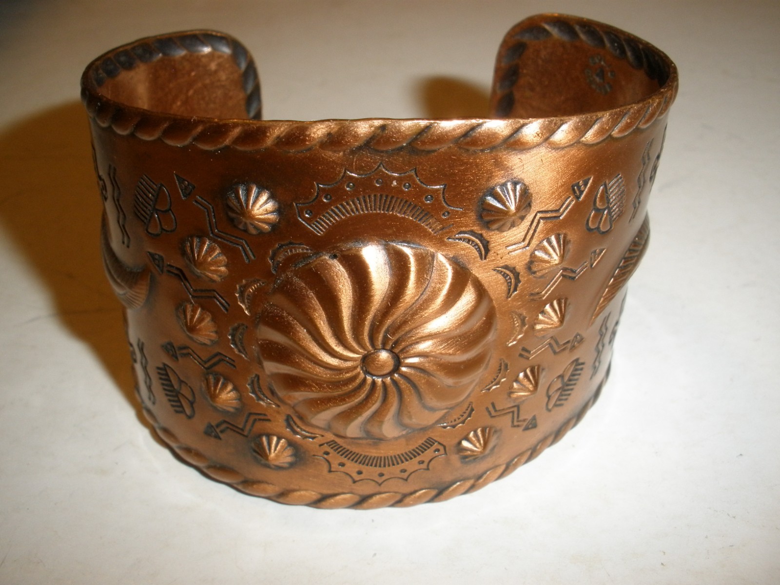 Solid Copper Bracelet Indian Scenes & Signs - image 2