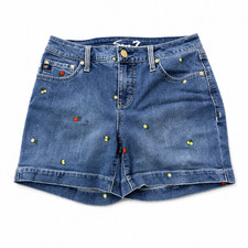 Seven7 Weekend Jean Shorts Womens Size 4 Blue Floral Embroidered Stretch Denim