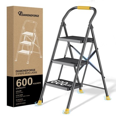 Step Ladder Foldable Folding Stool - for Home Adults Kitchen 3 Stepping Exten...
