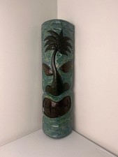Hand Carved Wooden Tiki Mask Wall Decor with Palm Tree Nose 20"
