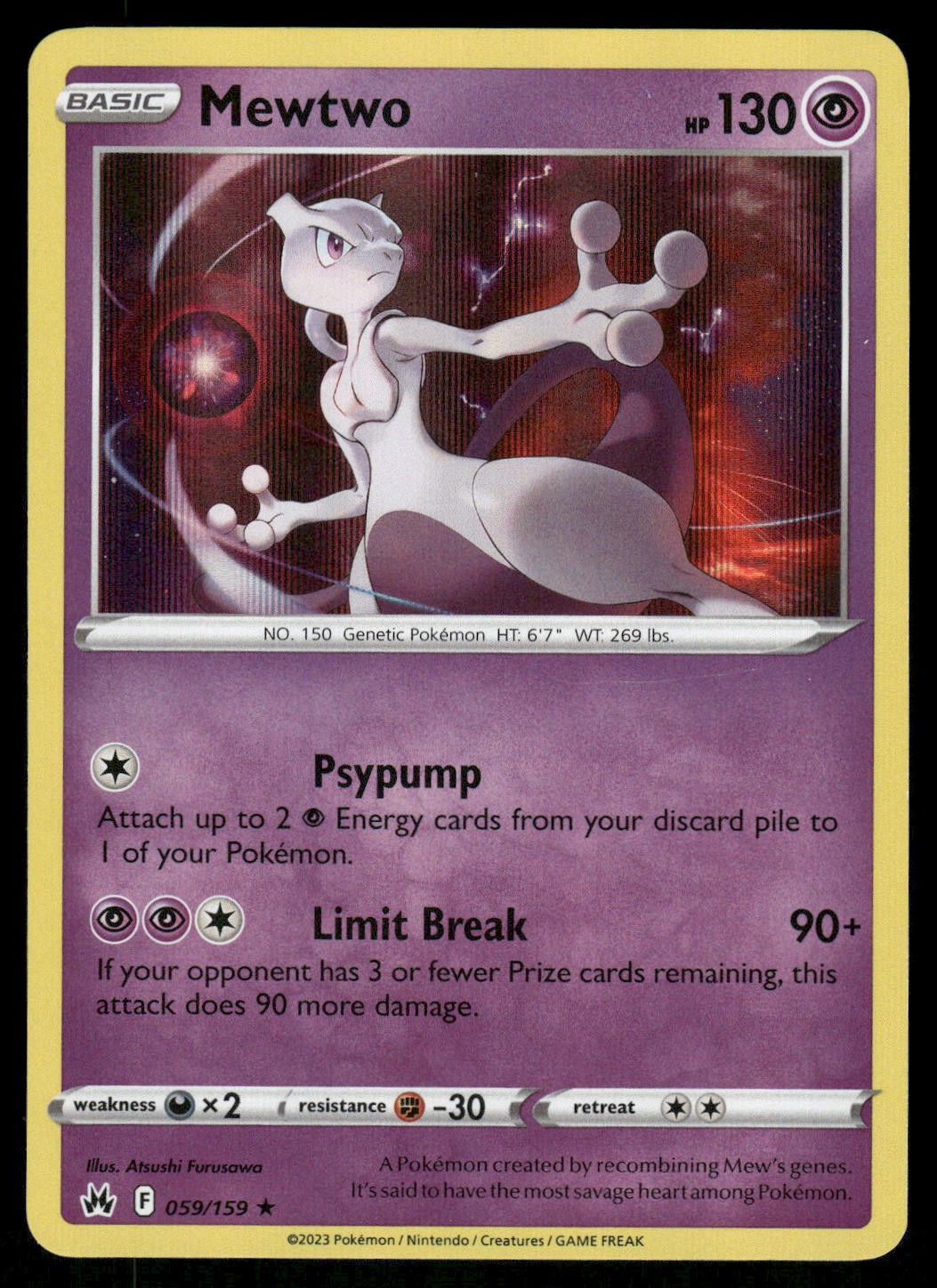 Mewtwo 059/159 Holo Rare Crown Zenith Pokemon Holo Near Mint